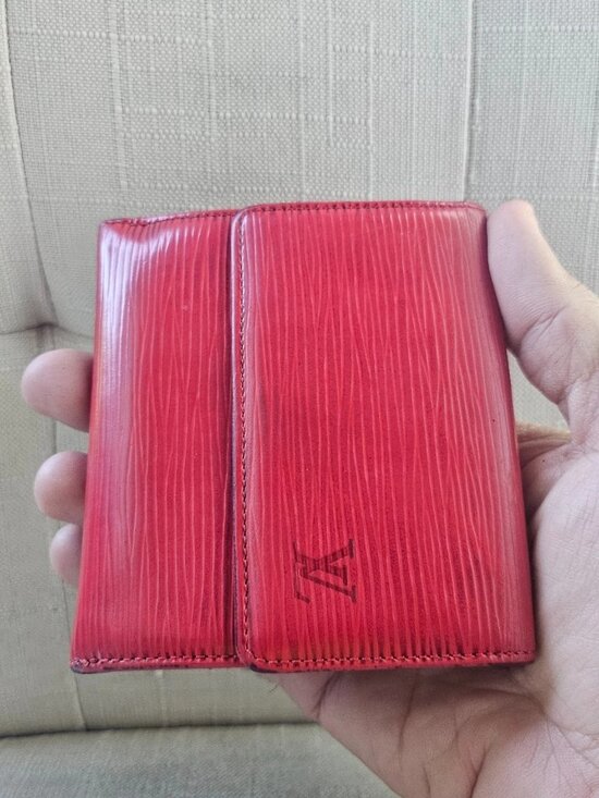 Louis Vuitton Handbags - Vintage Louis Vuitton Wallet Card Holder Red Leather Tri Fold Purse Made France
